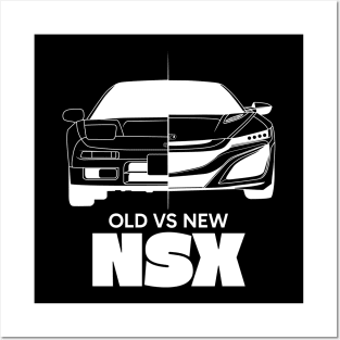 Old vs New NSX White Outline Posters and Art